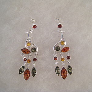 Boucles d'oreilles pluie de navette  - bijou ambre et argent